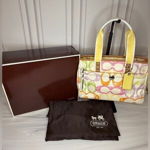 Coach Signature Print Quilted Tote Bag | Multicolor C Logo Handbag | Full Set